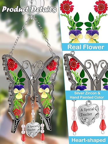 Miniatura 7 de KY &BOSAM - Atrapa luz de vitral con mariposa de color, con la frase A special teacher. Campanilla para el viento, como regalo para la profesora en