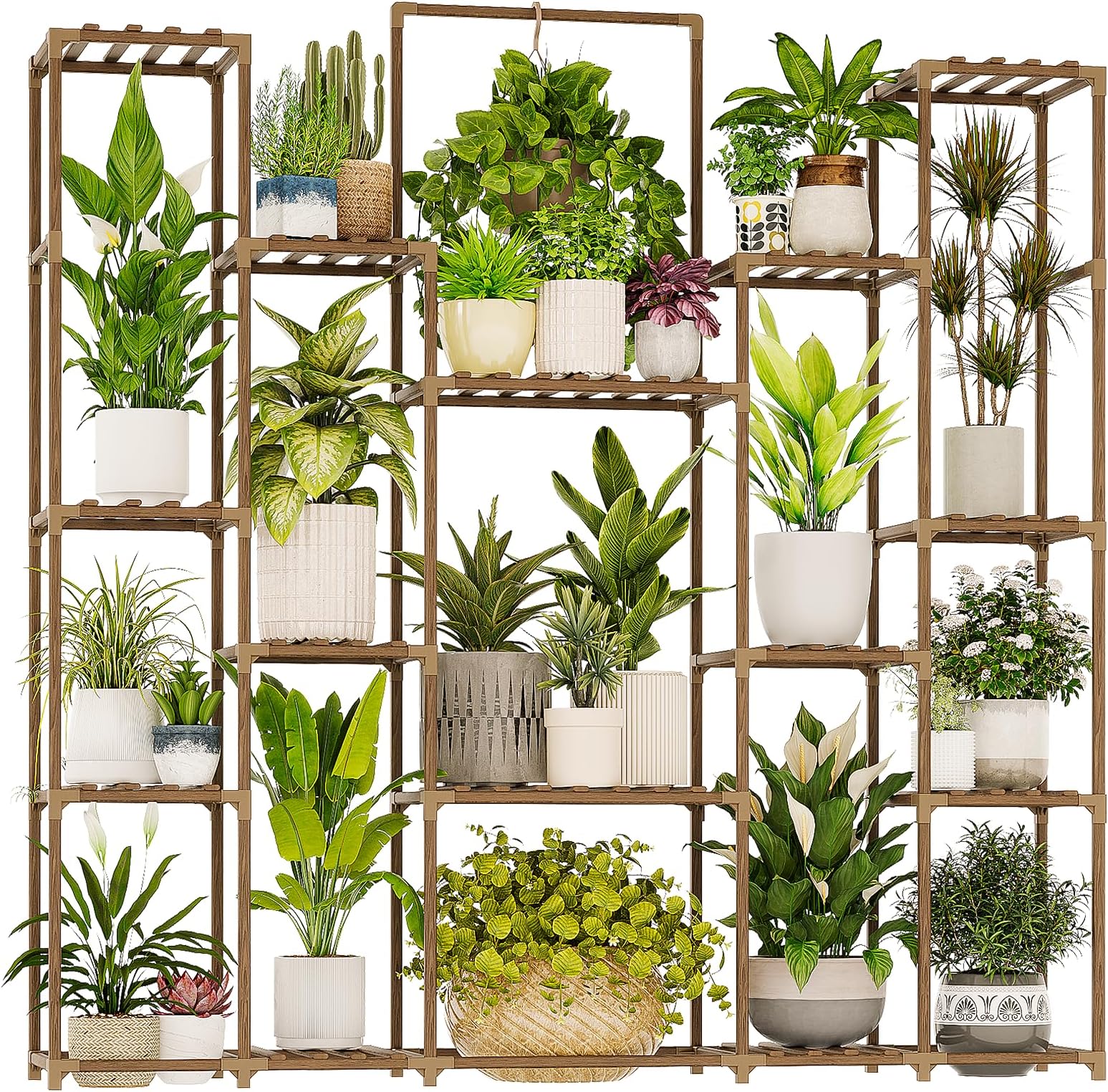 Bamworld Plant Shelf Indoor Hanging Plant Stand Outdoor Large Plant Shelves Tall Flower Holder wooden plant stand for Multiple Plants Plant Rack for Living Room Balcony Decor Garden Clearance Deals 17 Pots Plant Table