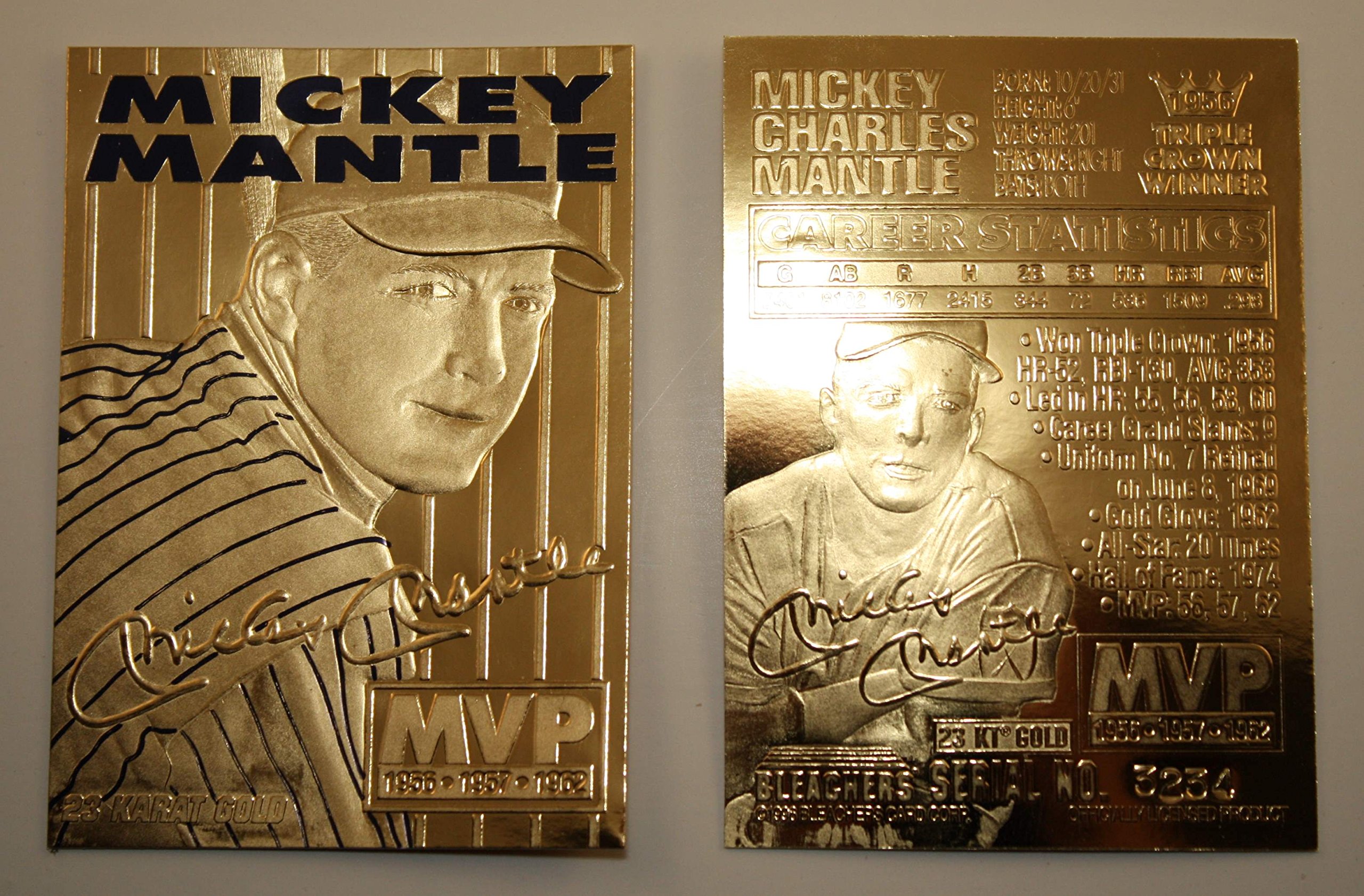 Amazon.com: MICKEY MANTLE 1996 23KT Gold Card Sculptured 3-Time