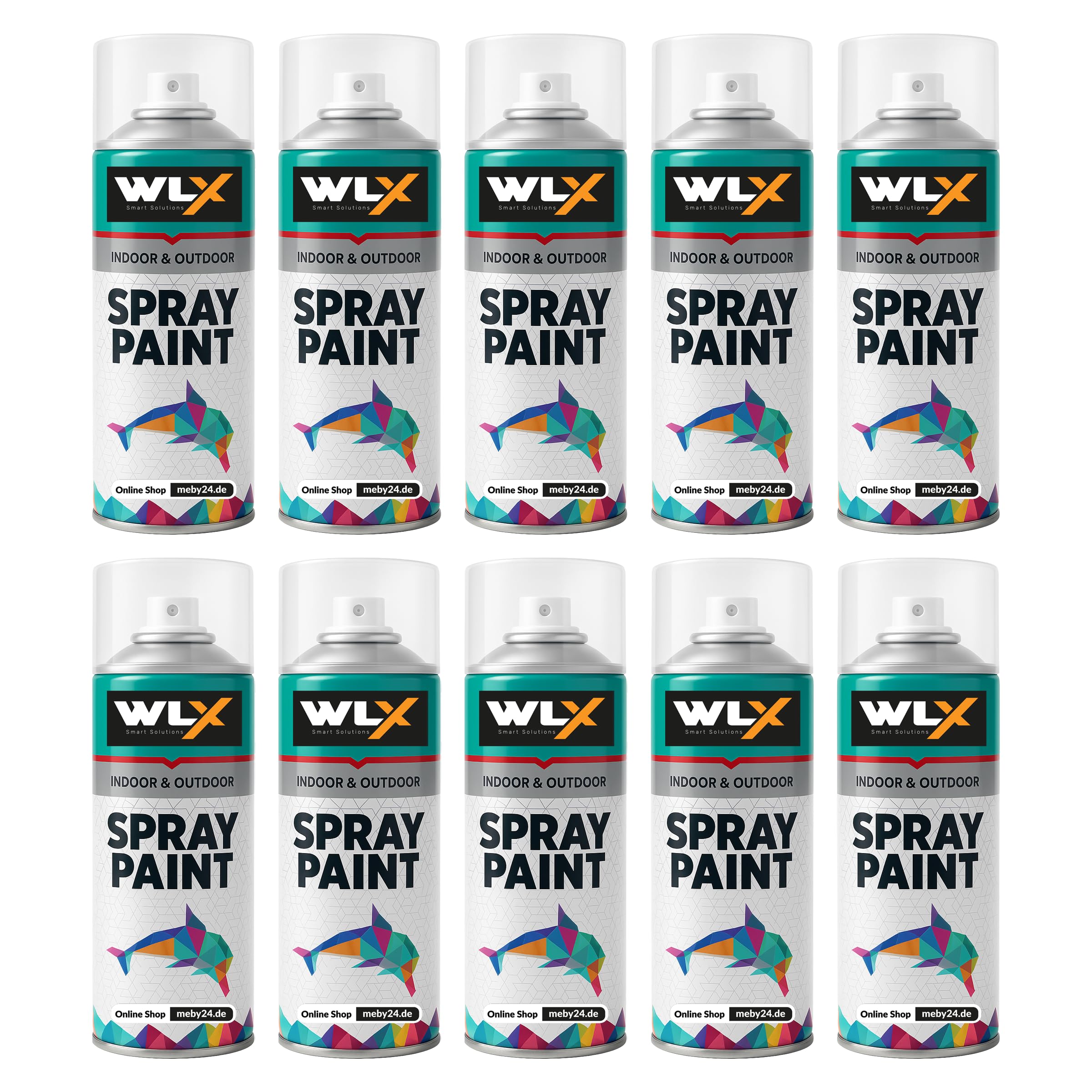 WLX Sprayfarben Set 10 x 400 ml – Schnelltrocknender Sprühlack in RAL-Farben – Hochglänzende Sprühfarbe für Holz, Metall, Stein, Glas & Wand – Lackspray & Graffiti Spray (10-Farben-Set)