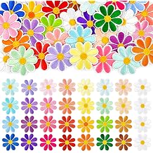 Daisy Flower Iron on Patches, 32 Pcs Colorful Cute Embroidered Floral Applique Patches for Clothes, Bags, Hats, Jackets, Jeans and BackpacksColorful