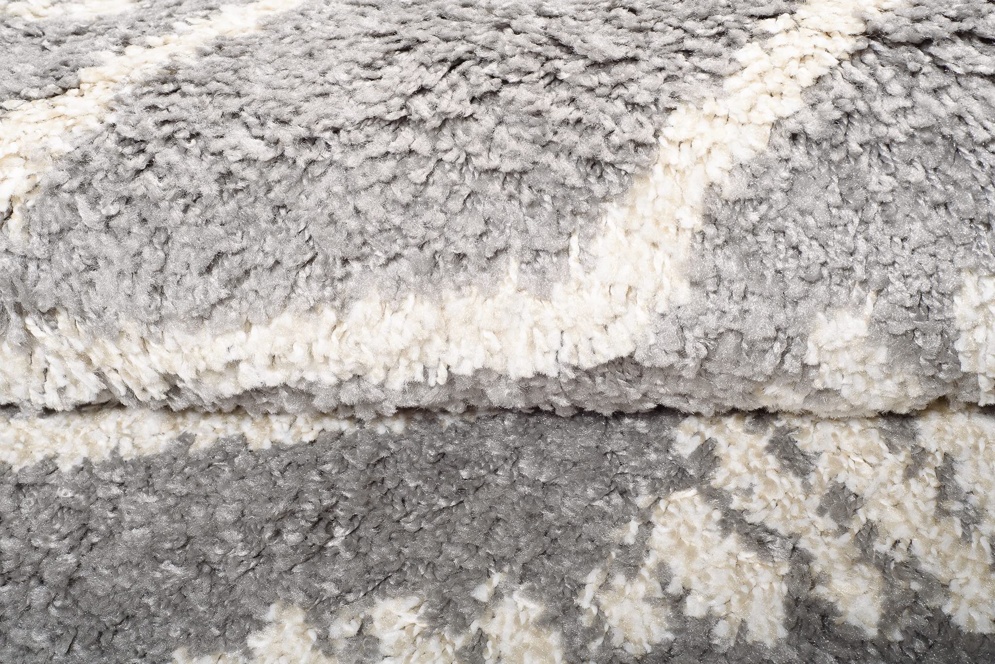 TAPISO Boho Rond Tapis Shaggy Poil Long Design Moderne Gris Crème Motif Aztèque Ethnique Losanges Tapis Salon Chambre Ado Enfant Oeko-TEX Résistant Moelleux 160 x 160 cm