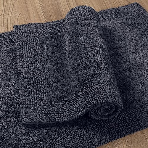 Miniatura 30 de Bedding Craft Alfombra de baño – 100% algodón, reversible, absorbente de agua, lavable a máquina, alfombra de baño suave para lado de la bañera, 17