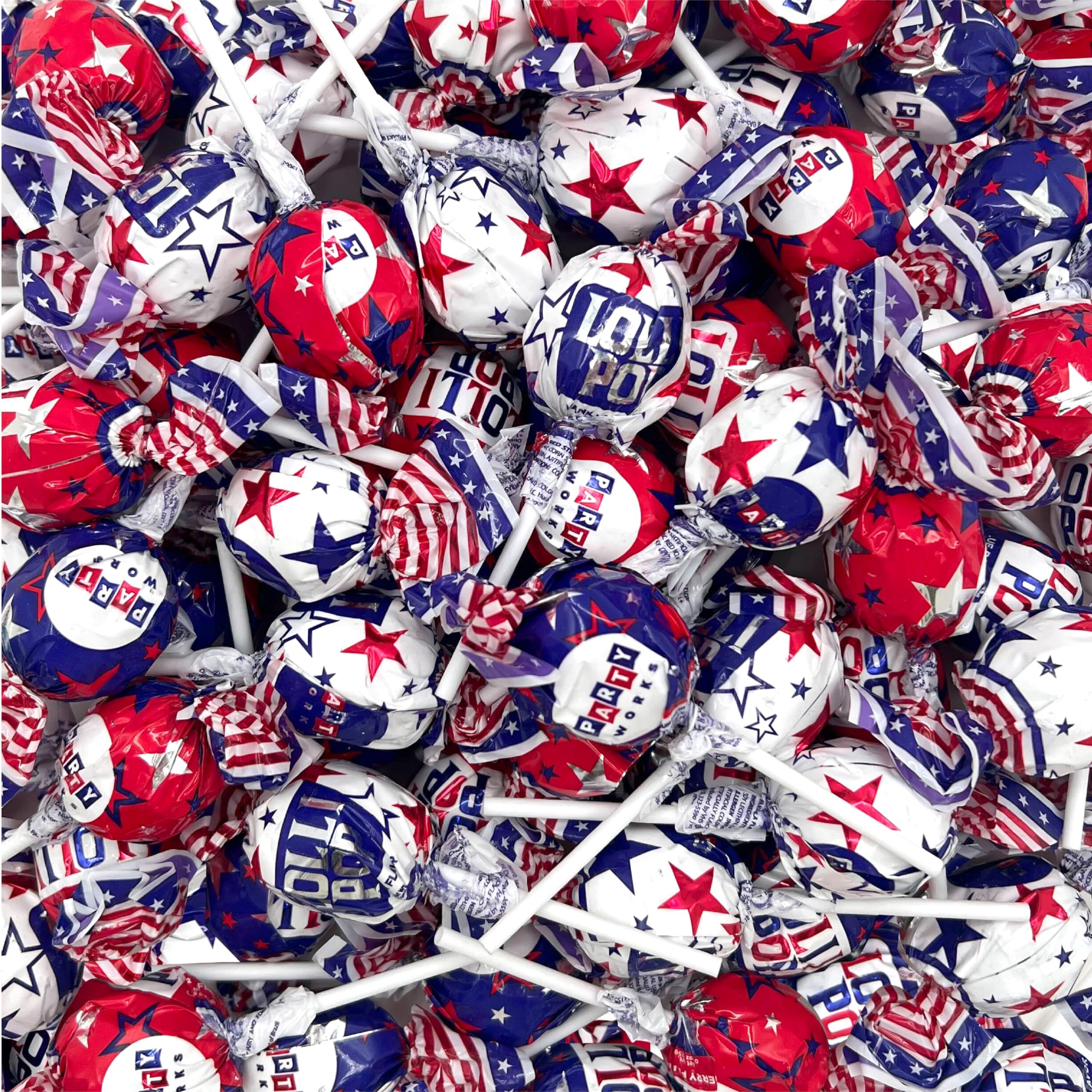 Patriotic Candy - 2 Pound Bulk Pack - 35 Count - 4th of July Lollipops - Red White and Blue Candy - Cherry, Vanilla, Blue Raspberry - Gum Filled Pops
