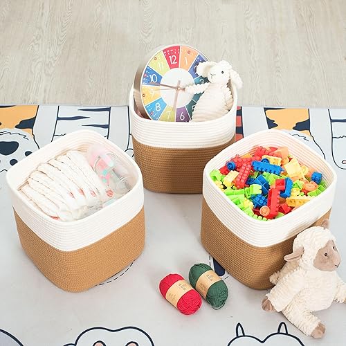 Miniatura 4 de MINTWOOD Design Paquete de 3 cubos de almacenamiento de 11 x 11 pulgadas, organizador de cubos de almacenamiento tejidos, organizador de armario,