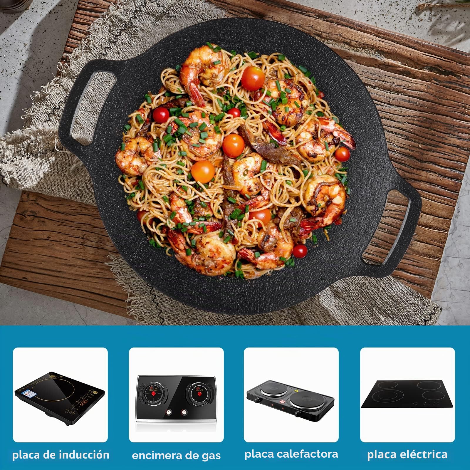 Sartén de Parrilla Coreana con Revestimiento Antiadherente de 6 Capas, Plancha BBQ Redonda de 13" con Bolsa, Compatible con Inducción, Cocina de Gas, Cocina Eléctrica, para Parrilla Interior o