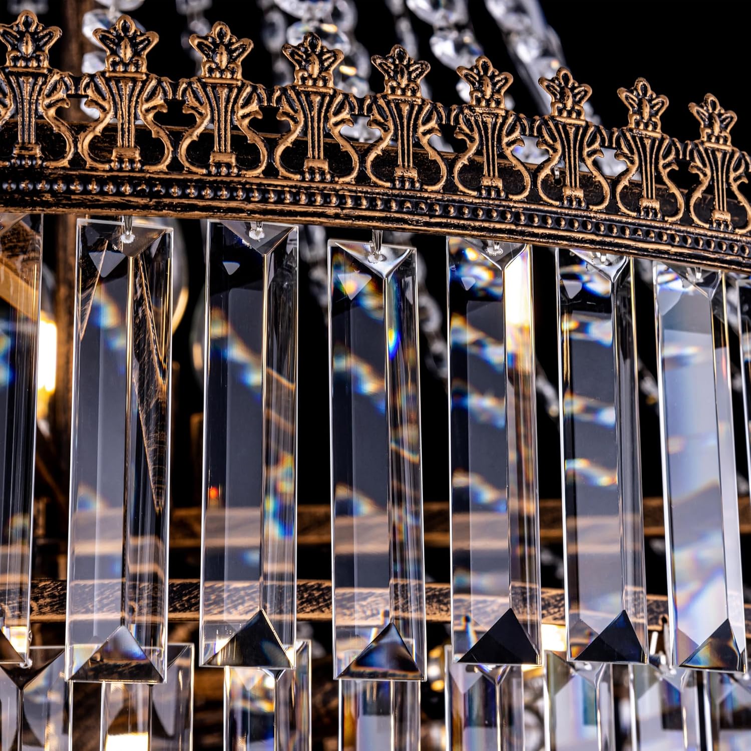 TOCHIC French Empire Crystal Chandelier Modern Farmhouse Chandelier Ceiling Light for Foyer Entryway High Ceiling, Vintage Antique Bronze Chandelier Light Fixture for Dining Living Room 34" W x 58" H