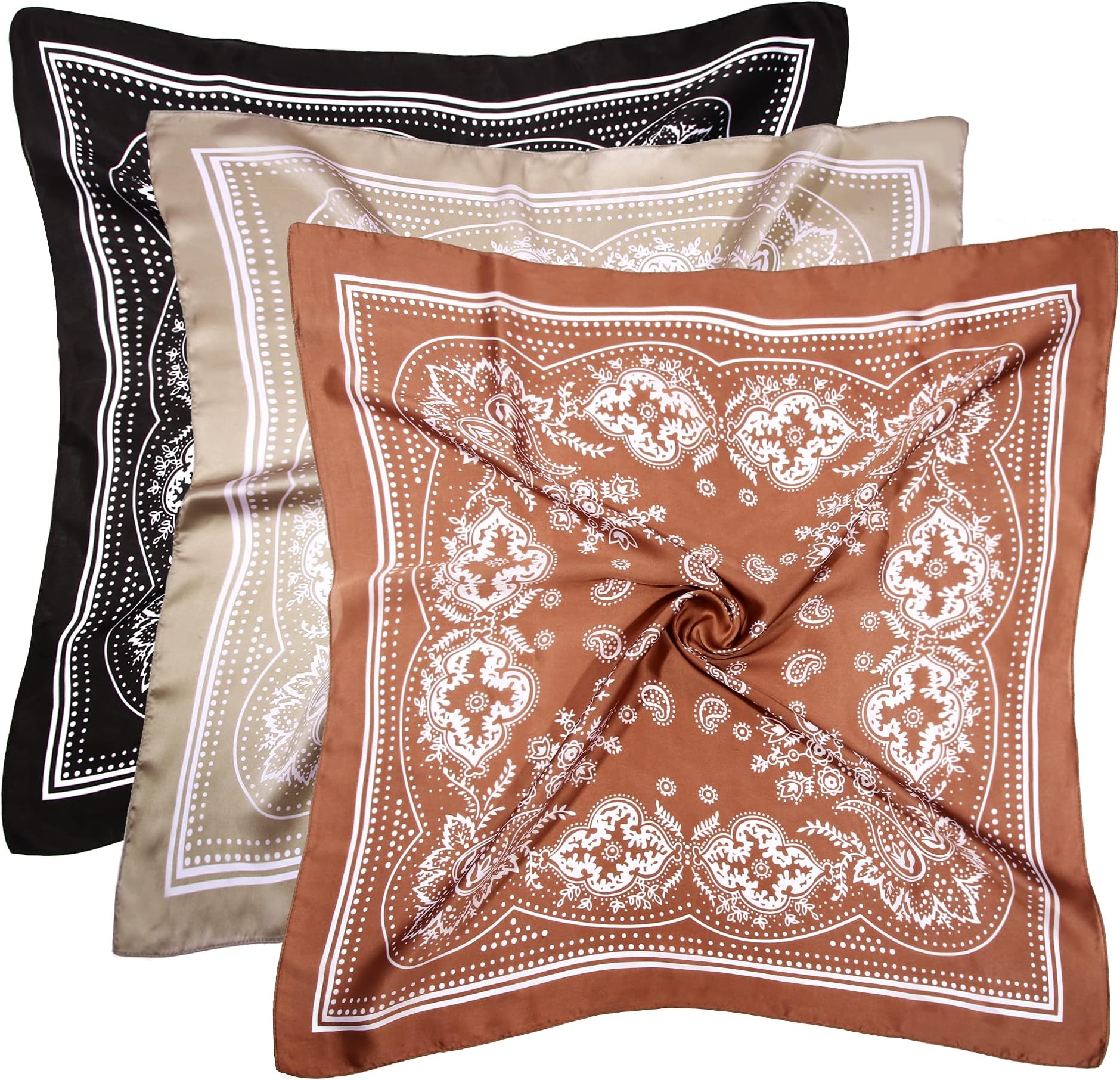 DOOBO 3 Pcs 27.5 Inches Satin Head Scarf Hair Scarf Silk Head Scarf Silk Bandana Silk Hair Wrap Neck Scarf for Women Girls