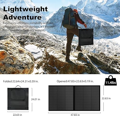 Miniatura 2 de SUNSUL Panel solar plegable portátil de 100 vatios y 12 V con soportes ajustables y diseño impermeable IP65 para estaciones de energía, viajes,