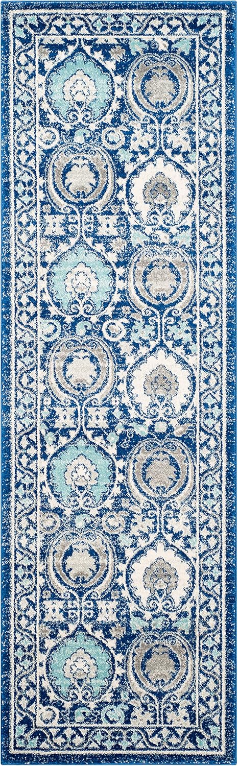 SAFAVIEH Evoke Collection 2'2" x 11' Blue/Ivory EVK251C Boho Non-Shedding Living Room Bedroom Runner Rug