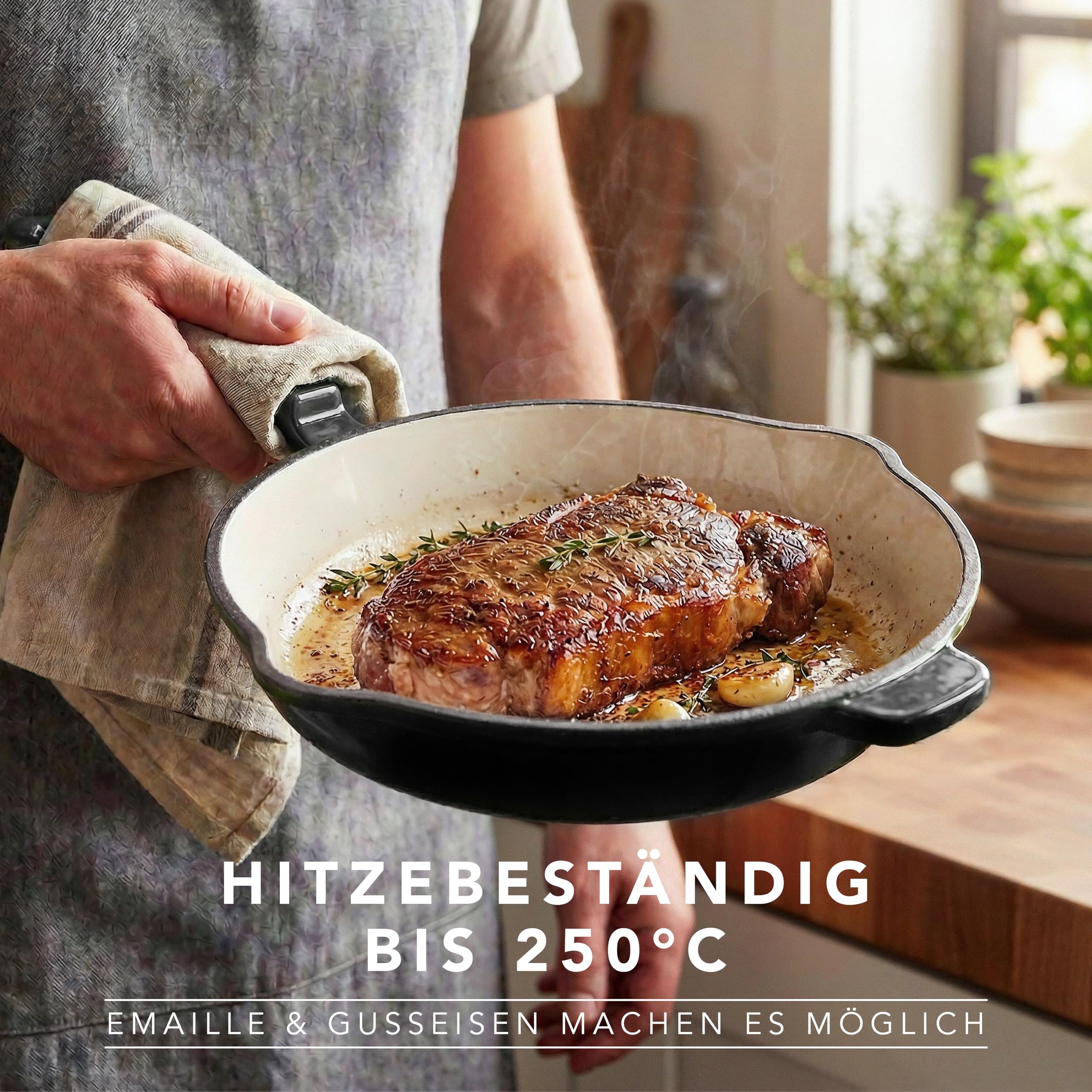 Römertopf Gusseisen Bratpfanne 28 cm emailliert für Induktion, Anthrazit