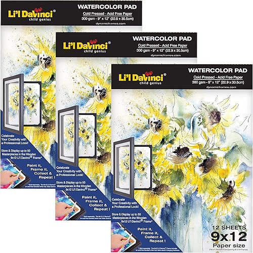 Miniatura 3 de Li'l Davinci Bloc de acuarela de 9 x 12 pulgadas, 12 hojas, (140b300gsm) prensado en frío, papel pesado sin ácido (1)