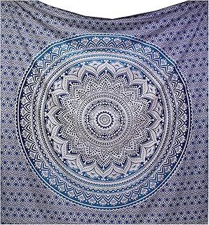 raajsee Large Blue Ombre Mandala Tapestry Wall Hanging,Indian Cotton Beach Throw Blanket Hippie Bohemian Elephant Queen Boho Décor,Meditation Yoga Mat Rugs,82x92 inches