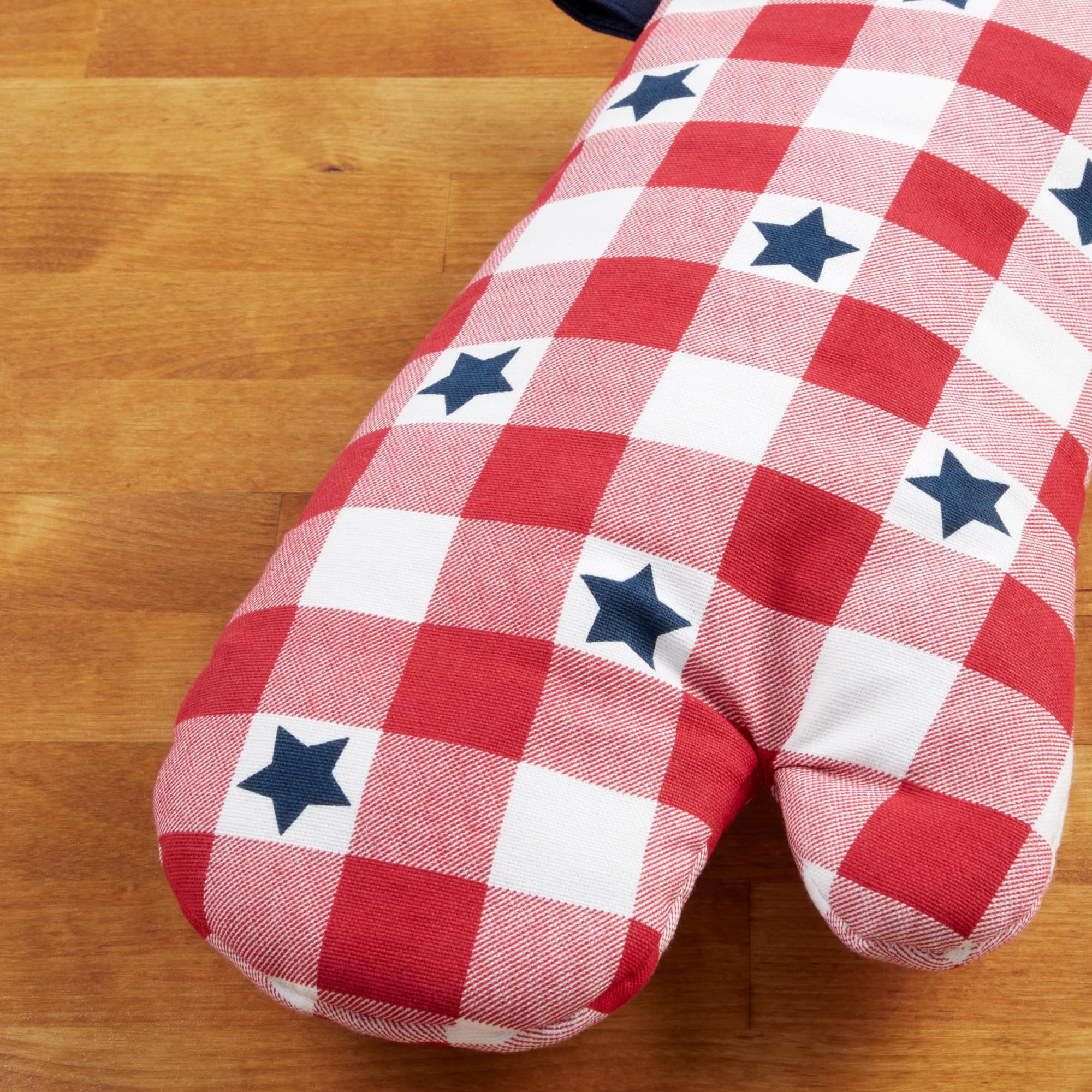 MARTHA STEWART Americana Star Gihgham - Juego de guantes de horno y soporte para ollas, 100% algodón, resistente al calor, decoración patriótica de Estados Unidos, rojo/blanco/azul, 7 x 13 pulgadas y