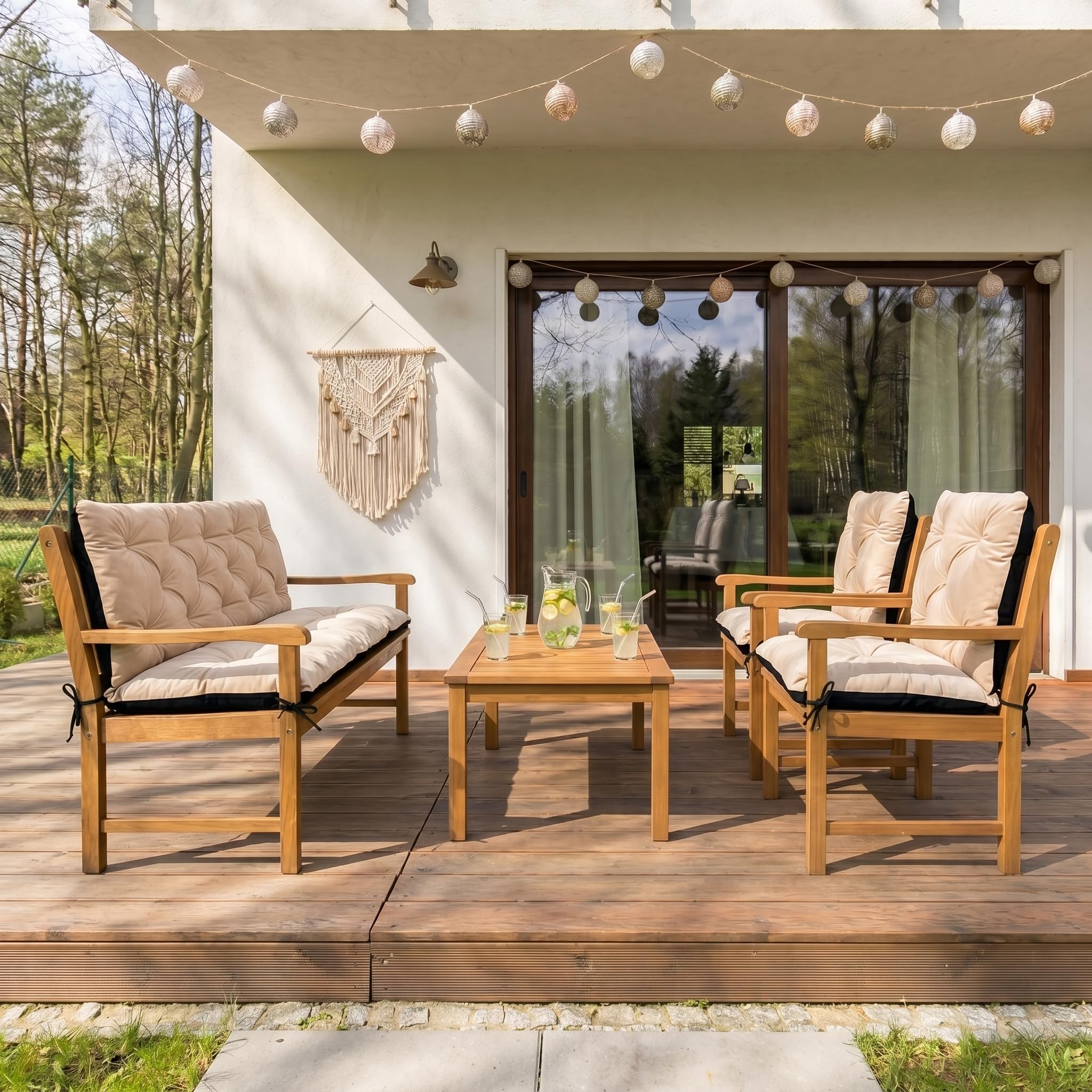 4L Textil Coussin pour banc de jardin Hollywoodschaukel - Housse de banc de jardin - Coussin de siège extérieur - Coussin de banc de jardin - Coussin de palette de jardin (110 x 50 x 50 cm, Beige)