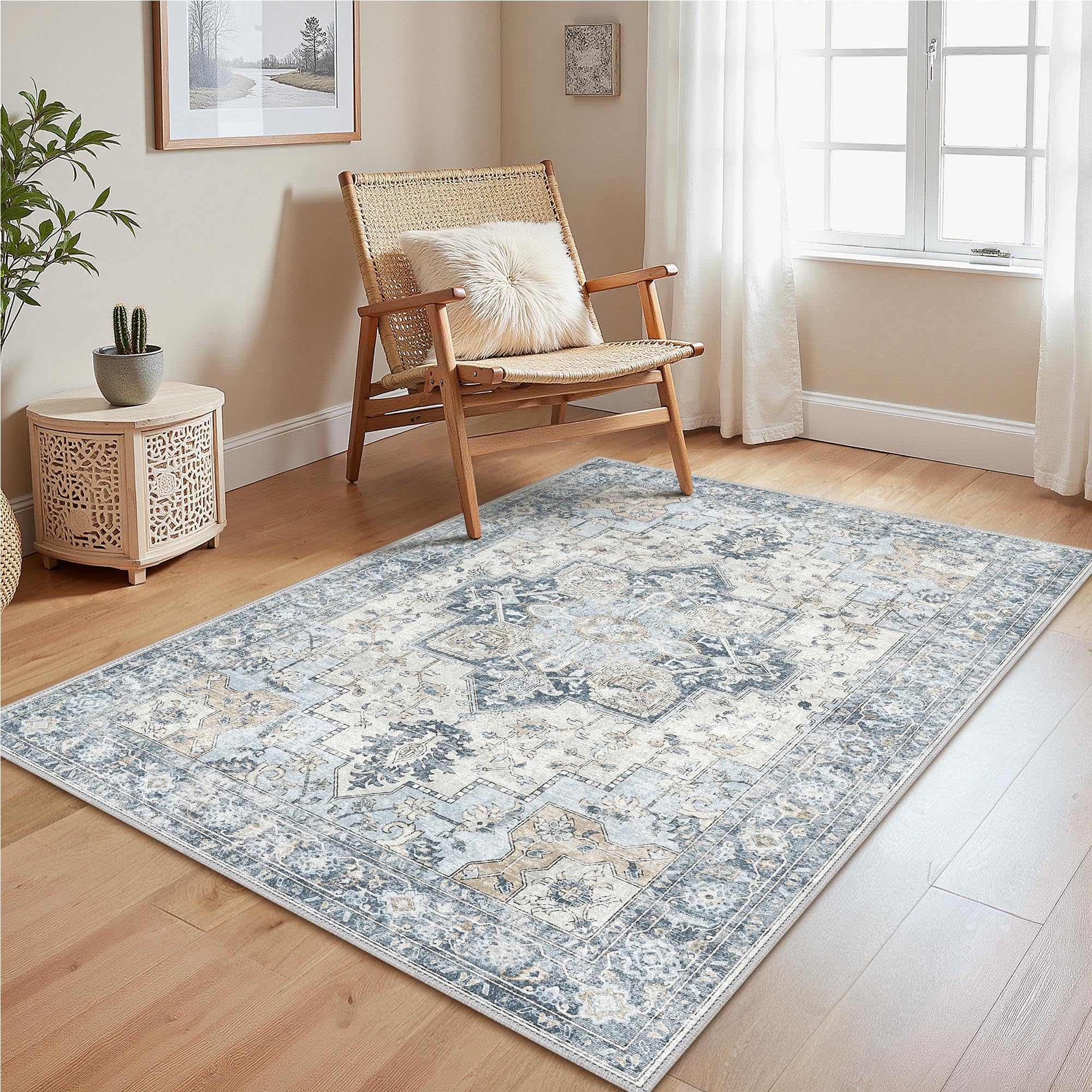 GENIMO Machine Washable Rugs Living Room, 120x170cm, Vintage Rug, Boho Area Rugs, Non-Slip Carpet, Low Pile, Non-Shedding, Traditional Oriental Printed Design, Dining Room, Home Office, Bedroom — image 1