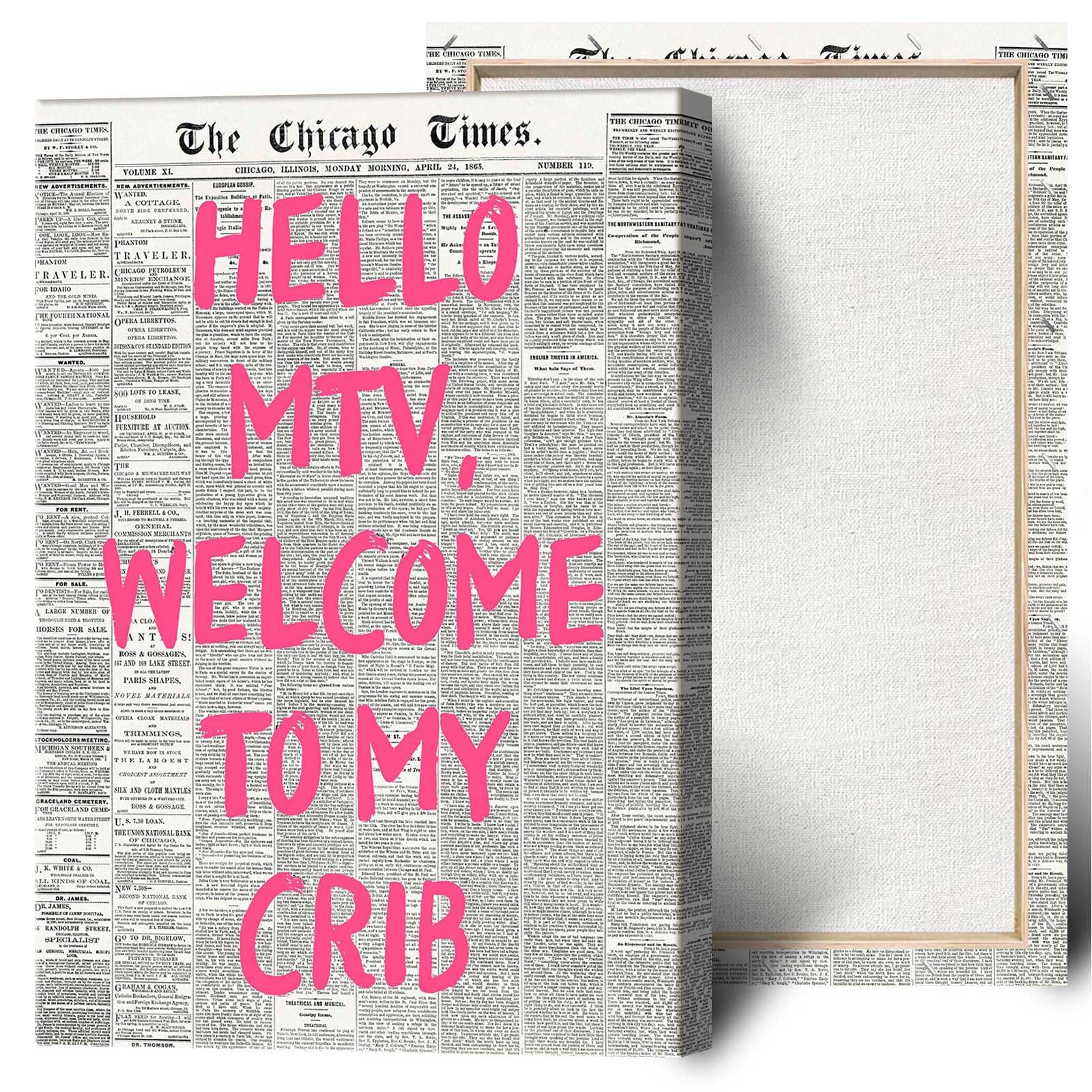 Retro Hello Mtv Welcome To My Crib Posters Pink Font Newspaper Canvas Wall Art Positive Affirming 70'S Room Aesthetic Prints Painting For Home Bedroom Dorm Wall Decor 12x16in Wframed โ image 1