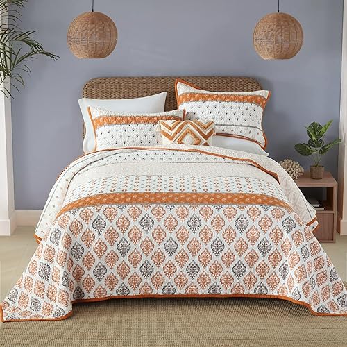 Miniatura 3 de Juego de edredón tamaño King, edredón floral 100% algodón, cubrecama acolchado tamaño King, juego de edredón reversible ligero para cama King, para