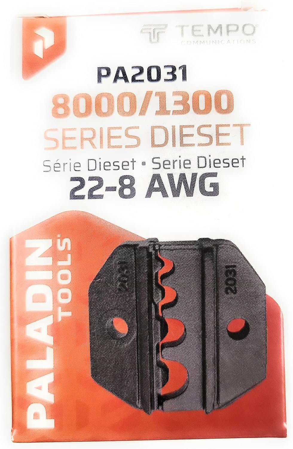 TEMPO/PALADIN TOOLS PA2031 CRIMP DIE SET CRIMPS NON-INSULATED 22-8 AWG WIRE TERMINALS FITS PA1302 AND MANY GENERIC RACHET CRIMP TOOLS MADE IN TAIWAN