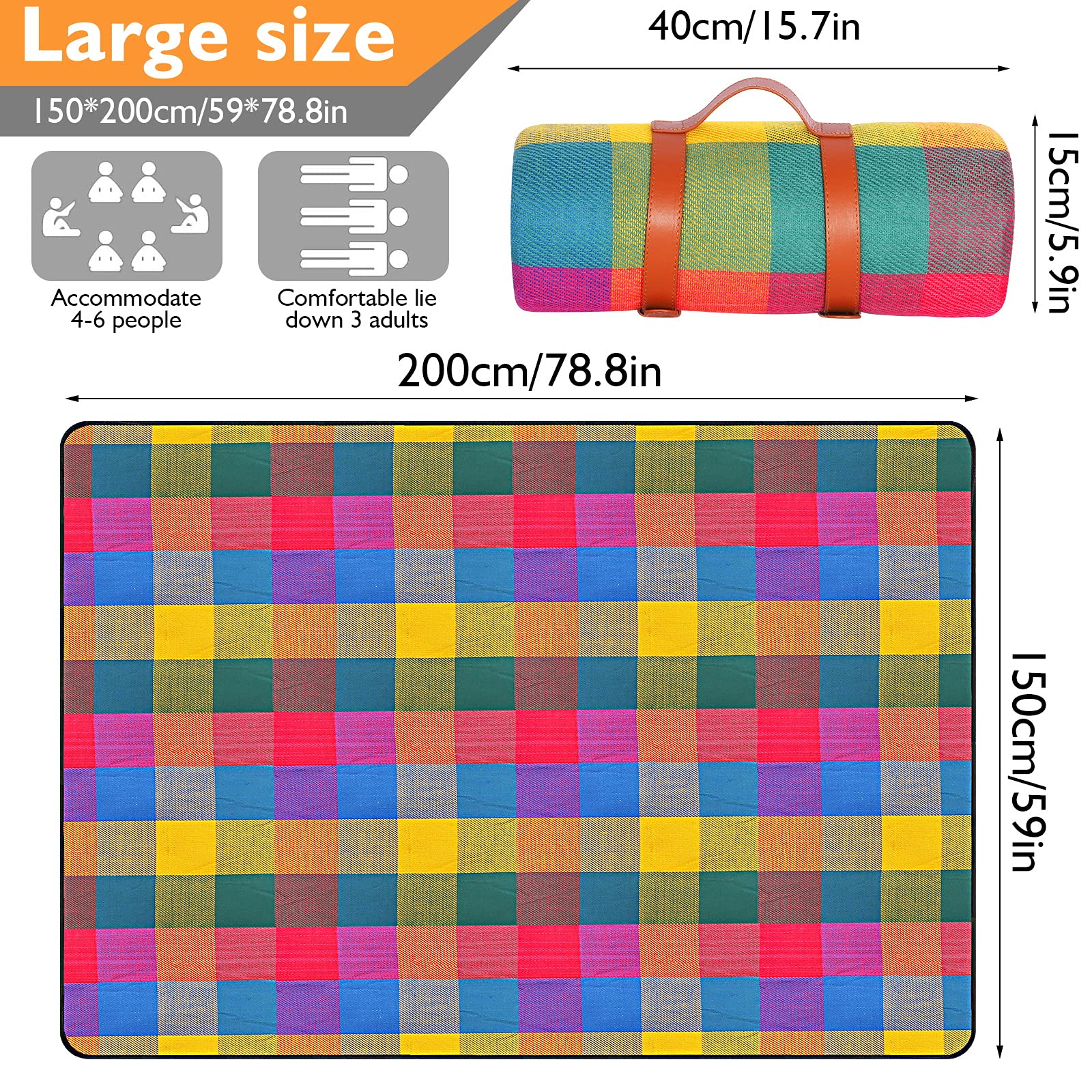 Coperta da Picnic, 150 x 200 cm, Grande con Fondo Impermeabile, Tappetino da Picnic Ideale per Viaggi, Escursionismo e Giardino Coperta da Campeggio, Impermeabile e a Prova di umidità