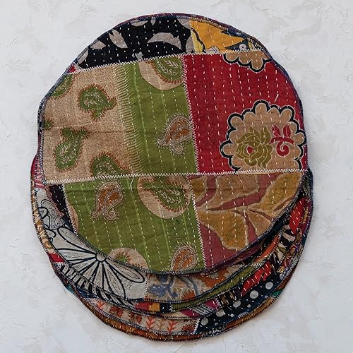 Miniatura 2 de Creative Co-Op Kantha de retazos redondos de algodón, mantel individual multicolor, multicolor grande
