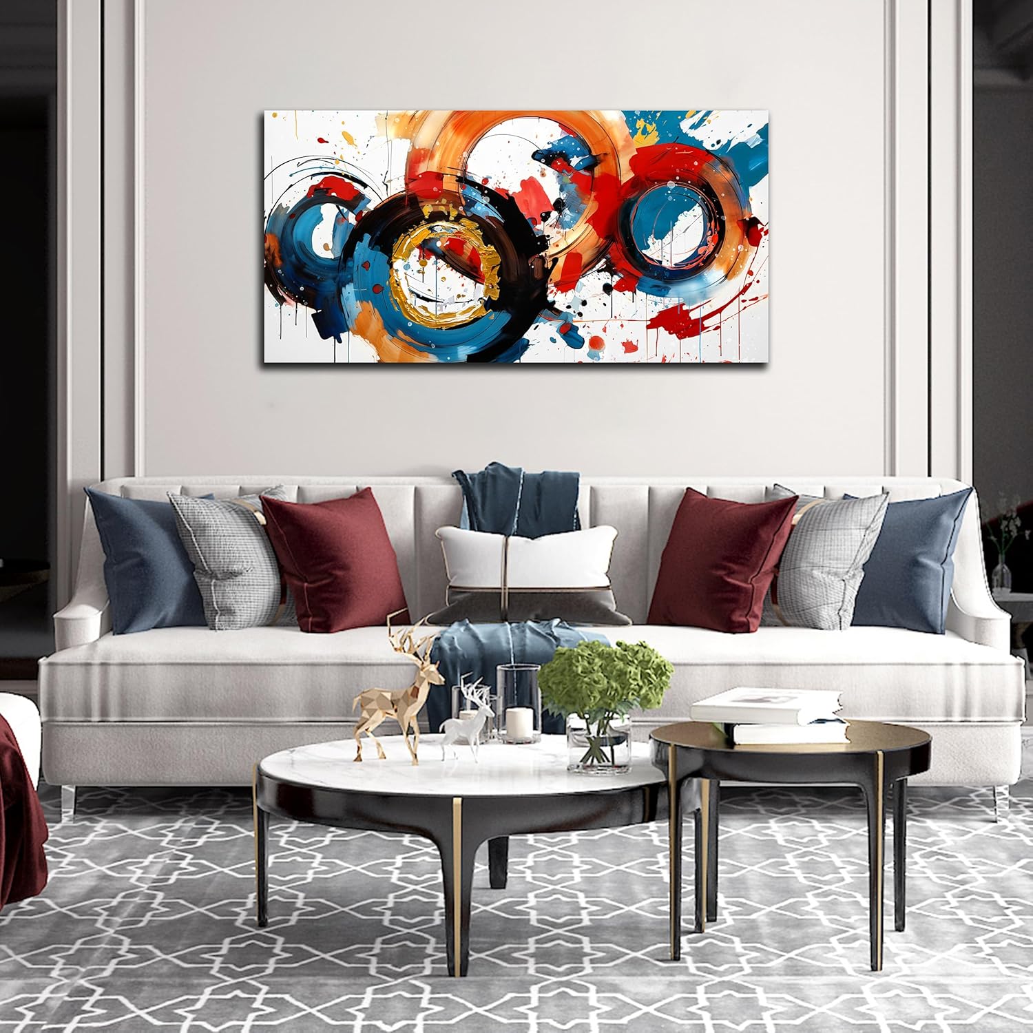 Abstract Wall Art With Black Wood Frames Large Canvas Prints Modern Living Room Bedroom Home Office Wall Decor Framed Colorful Circle Abstract Picture Ready to Hang Size 30x60