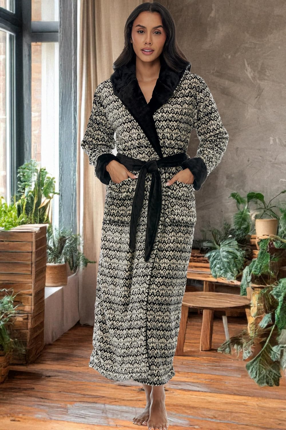 Alexander Del Rossa Plush Fleece Robe for Women, Long Hooded Bathrobe with Hood, Plus Size - Image 2