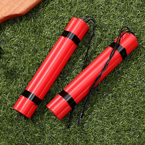Miniatura 4 de Sratte Paquete de 6 bombas explosivas de plástico para simulación de TNT de color rojo, armas de juguete de dinamita falsa del ejército, juguete de