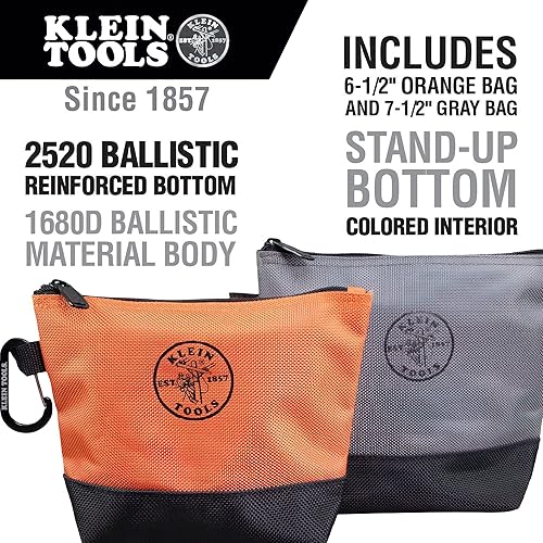 Miniatura 6 de Klein Tools 5141 Bolsa de lona con cremallera, 12.5 x 7 pulgadas, marrónnegrogrisrojo, paquete de 4 y bolsa de utilidad 55470, bolsas de