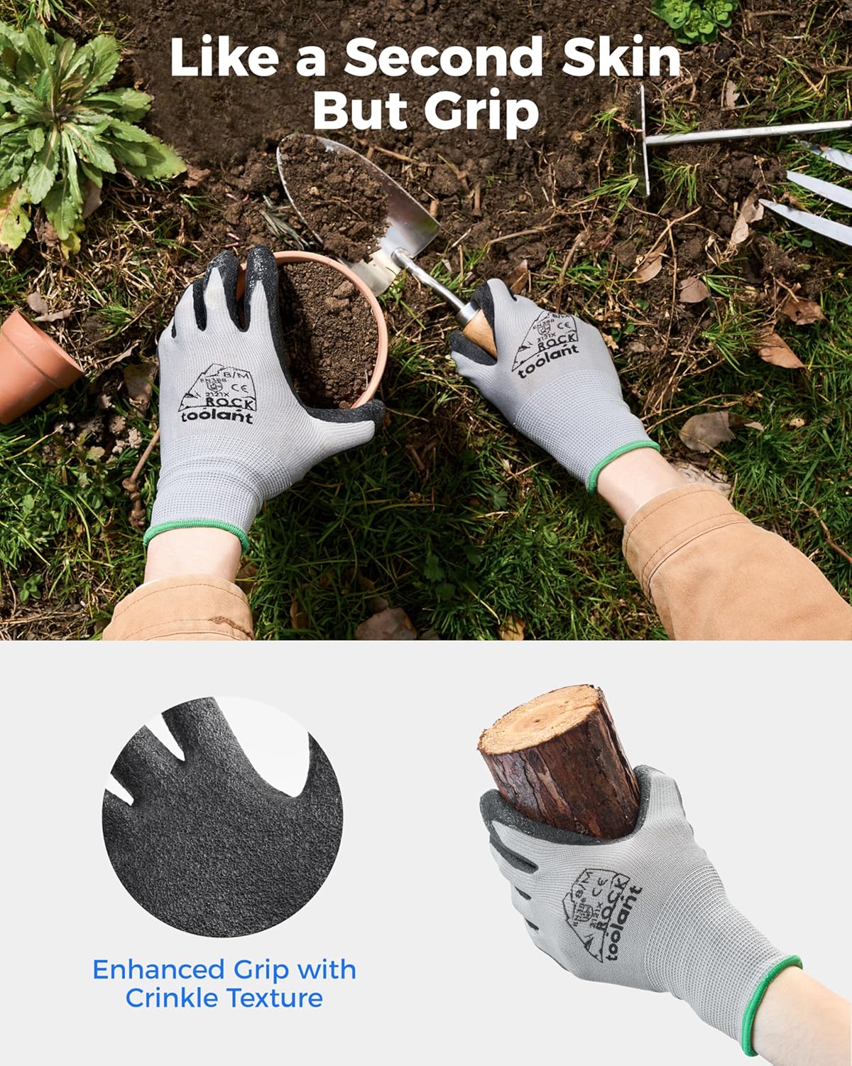 toolant Crinkle Latex Work Gloves Bulk, Rubber Coated Safety Work Gloves for Men and Women, 12 Pairs for Construction, Gardening, Warehouse (Gray, Large) - Image 4