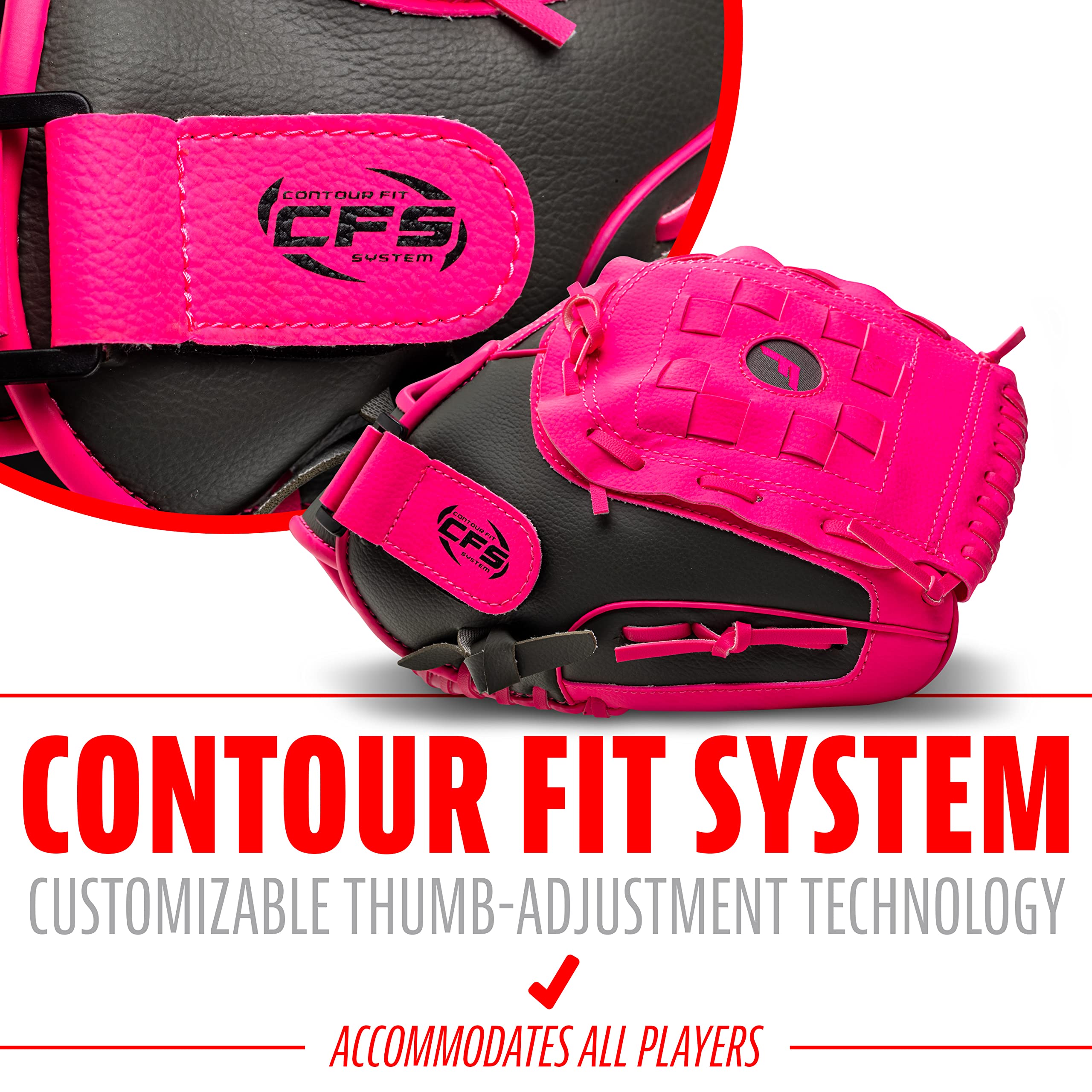 Franklin Sports RTP Teeball - Guantes de Rendimiento, 10.5 Pulgadas, Lanzamiento a la Derecha, Grafito/Rosa
