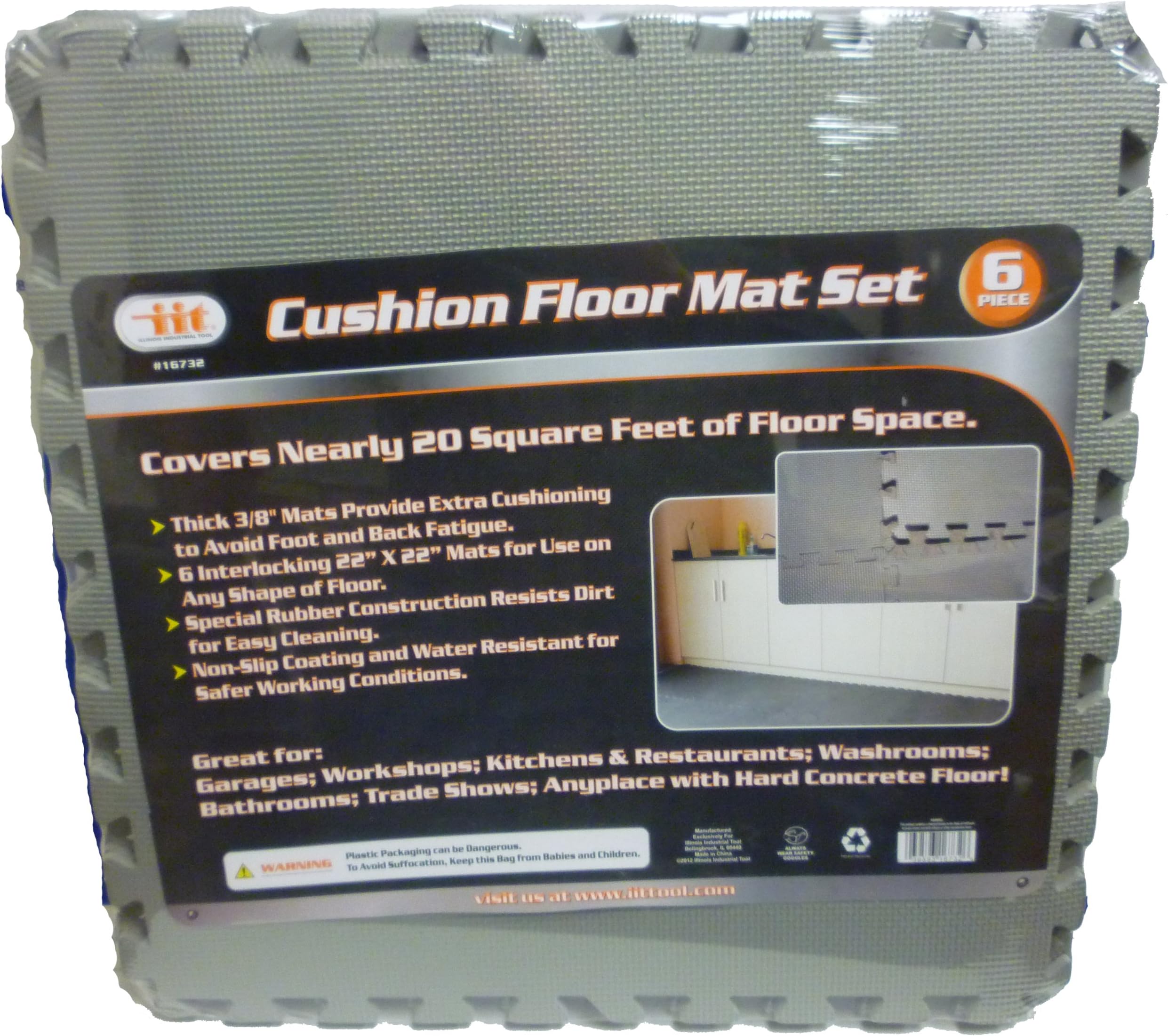Interlocking Cushion Floor Mat, 22-Inch x 22-Inch, 6-Pack - IIT 16732