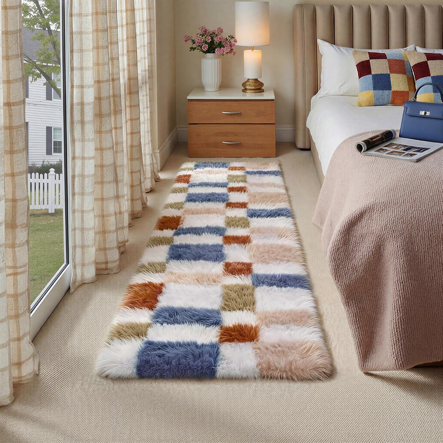 HUGEAR Checkered Rug 6x9 Living Room Green and White Modern Shag Rug Washable Large Area Rug Soft Fluffy Indoor Carpet Fuzzy Vacuumable Rugs for Bedroom Home Decor Non Slip
