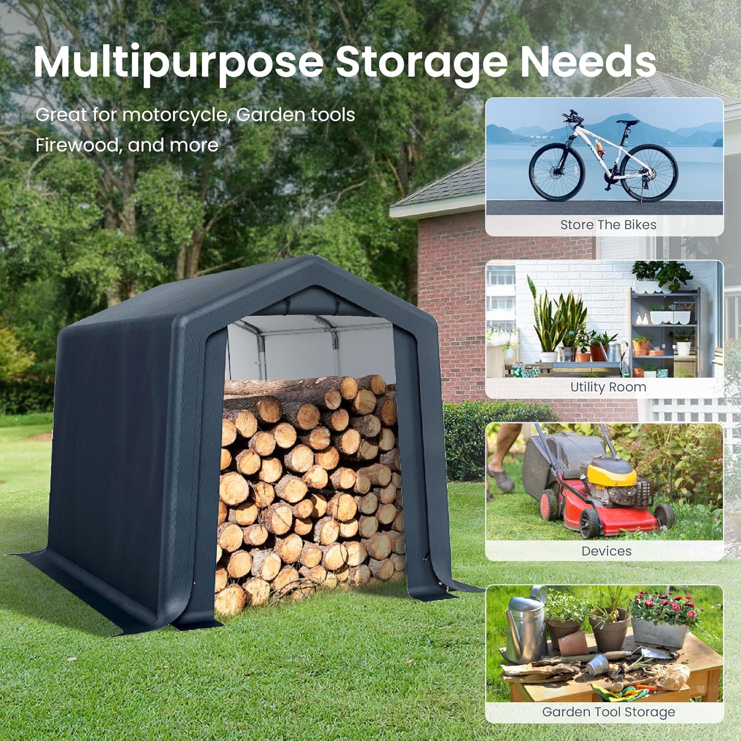 PHI VILLA 8x12x7.3 Outdoor Portable Storage Shelter Shed Garage with 2 Roll up Zipper Doors Vents Carport for Motorcycle Bike Waterproof and UV Resistant Anti-Snow Portable Garage Kit Tent, Gray PHI VILLA 8x12x7.3 Outdoor Portable Storage Shelter Shed Garage with 2 Roll up Zipper Doors Vents Carport for Motorcycle Bike Waterproof and UV Resistant Anti-Snow Portable Garage Kit Tent, Gray