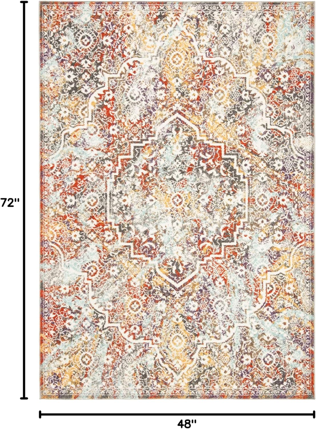 SAFAVIEH Madison Collection Accent Rug - 4' x 6', Light Grey & Light Blue, Medallion Distressed Design, Non-Shedding & Easy Care, Ideal for High Traffic Areas in Entryway, Bedroom (MAD946G)