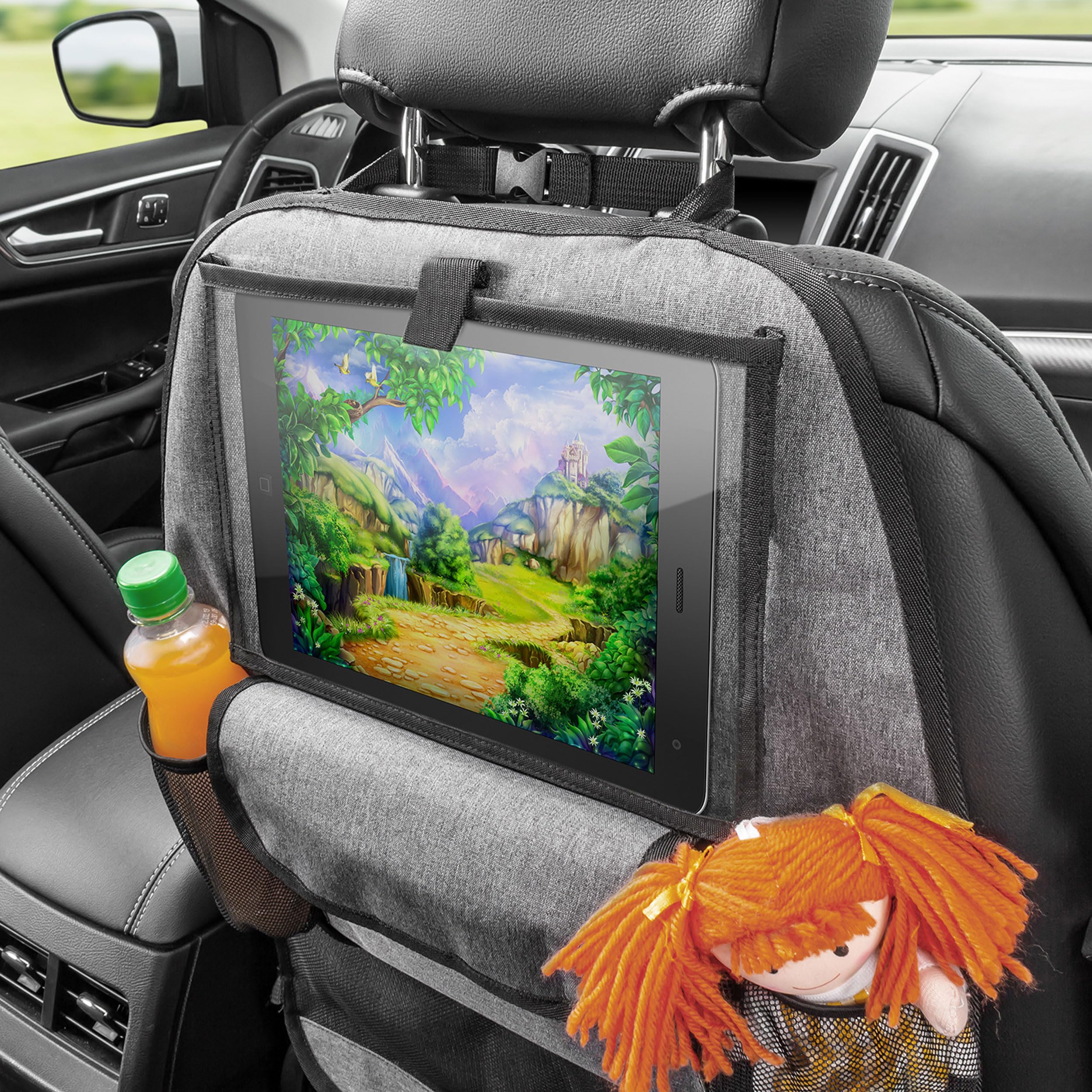 Reer 86051 Organizador para Asiento Trasero De Coche con Compartimento para Tableta, Color Gris, 1000 ml