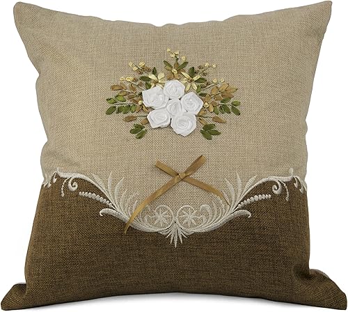 Violet Linen Artistic - Funda de cojín decorativa de arpillera, 18 x 18 pulgadas, color marrón