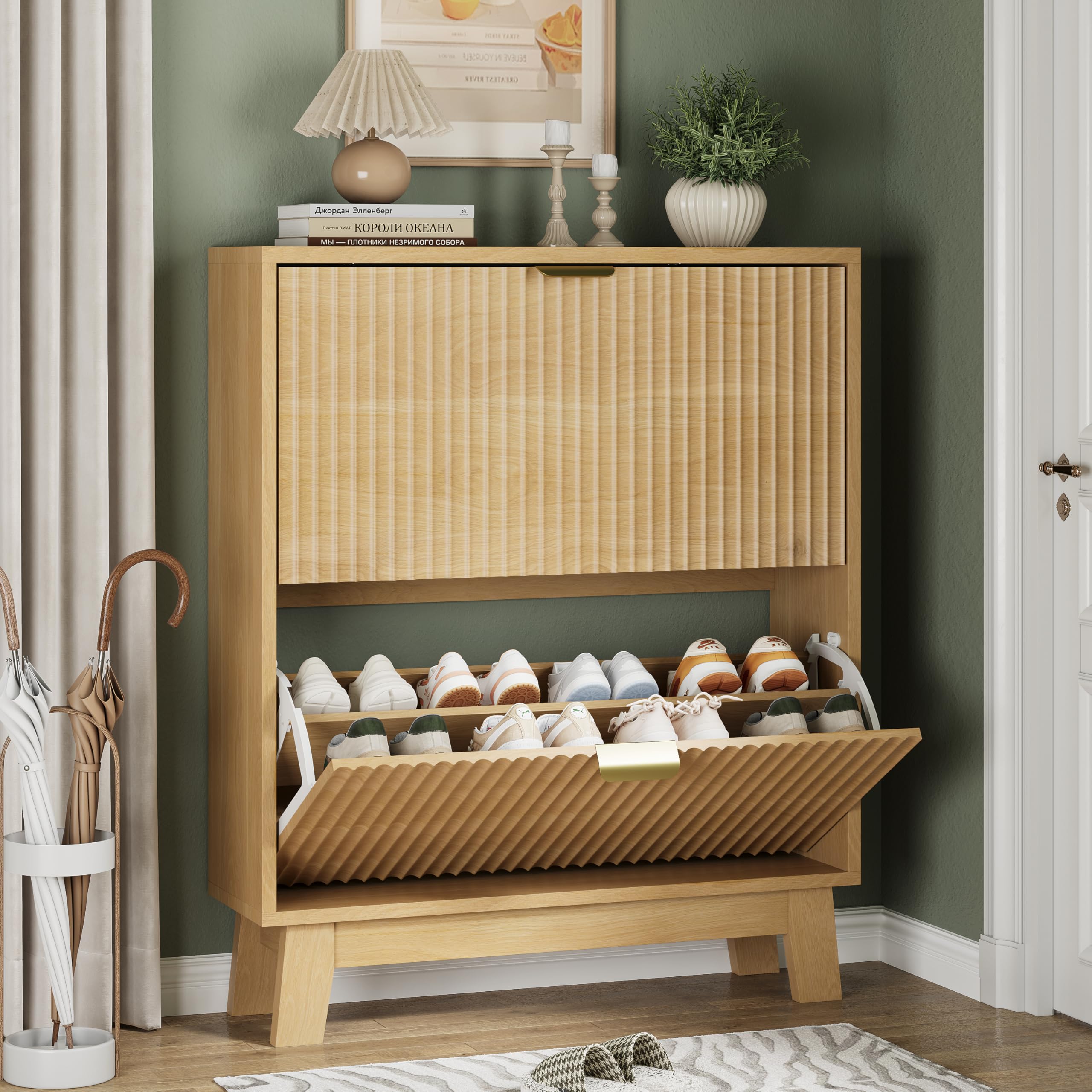 hana ❁ Amazon.com: Xixini Shoe Cabinet with 2 Flip Drawers, 37