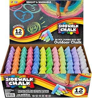 JOYIN 96PCS Washable Sidewalk Chalk Set, Cone Shaped Non-Toxic Jumbo Chalk in 12 Colors, Cone Shaped Washable Chalk for Ki...