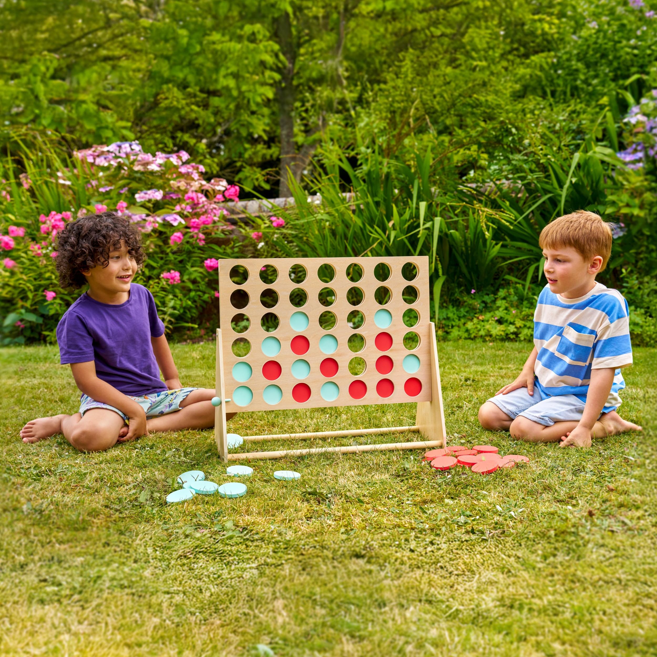 TP Toys Giant Wooden 4 in a Row Outdoor Garden Game for Kids Ages 3+ Fun 1-4 Player Giant Connect 4 Game for Indoor or Outdoor Play