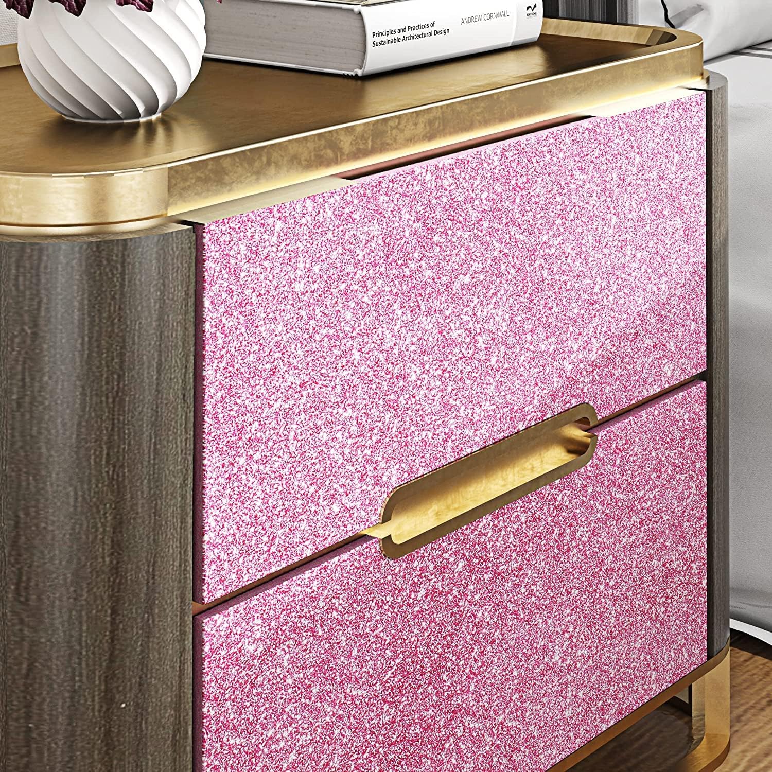 FunStick 16"x240" Light Pink Glitter Wallpaper Self Adhesive Pink Glitter Contact Paper for Cabinets Dresser Removable Sparkle Peel and Stick Wallpaper for Girls Bedroom Walls Crafts Decorative Fabric