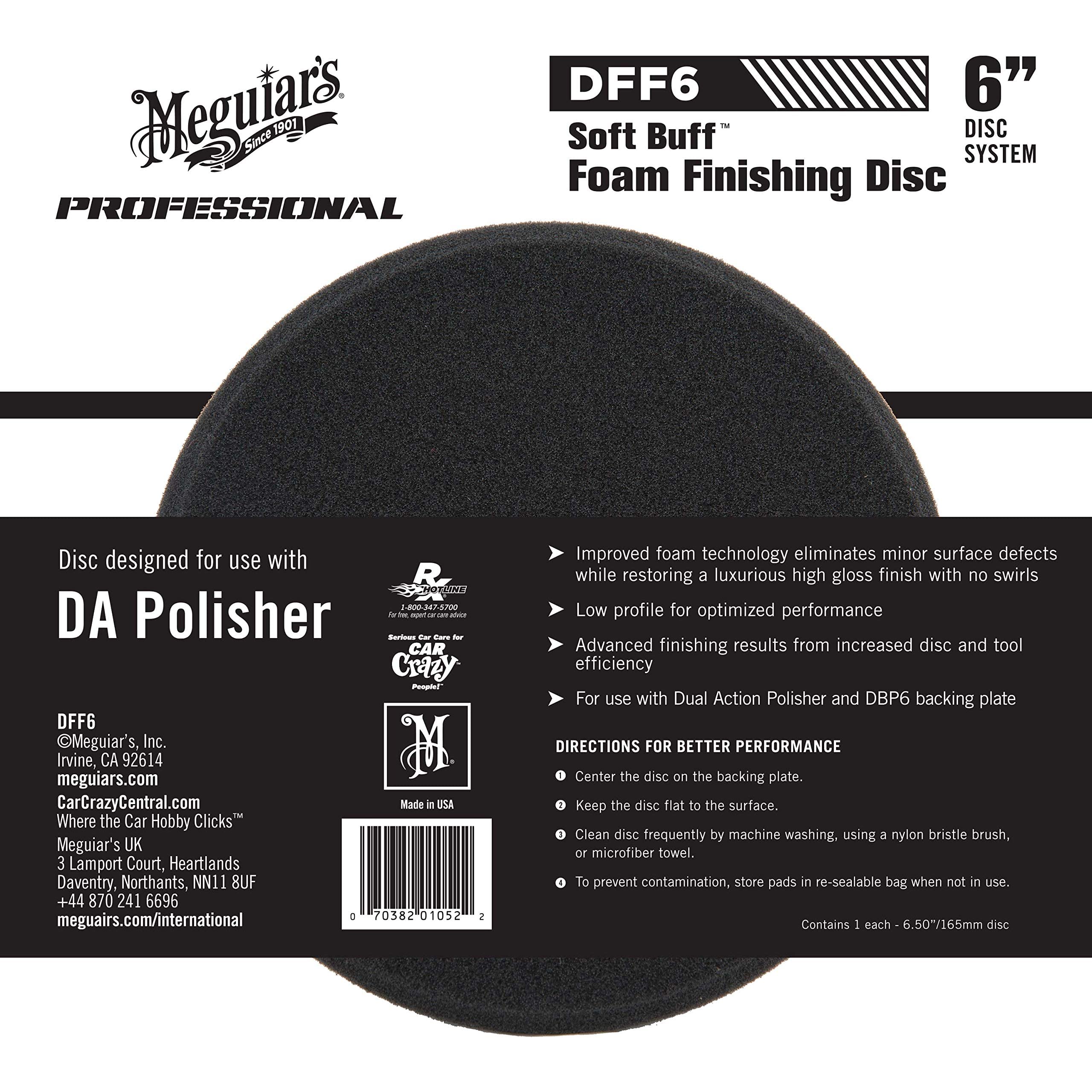 Meguiar's 6" Soft Buff Da Foam Finishing Disc DFF6 - Hook and Loop Foam DA Polisher Finishing Pad for Applying Waxes and Sealants - For use with 6" DA Backing Plate and DA Polisher, 1 Disc
