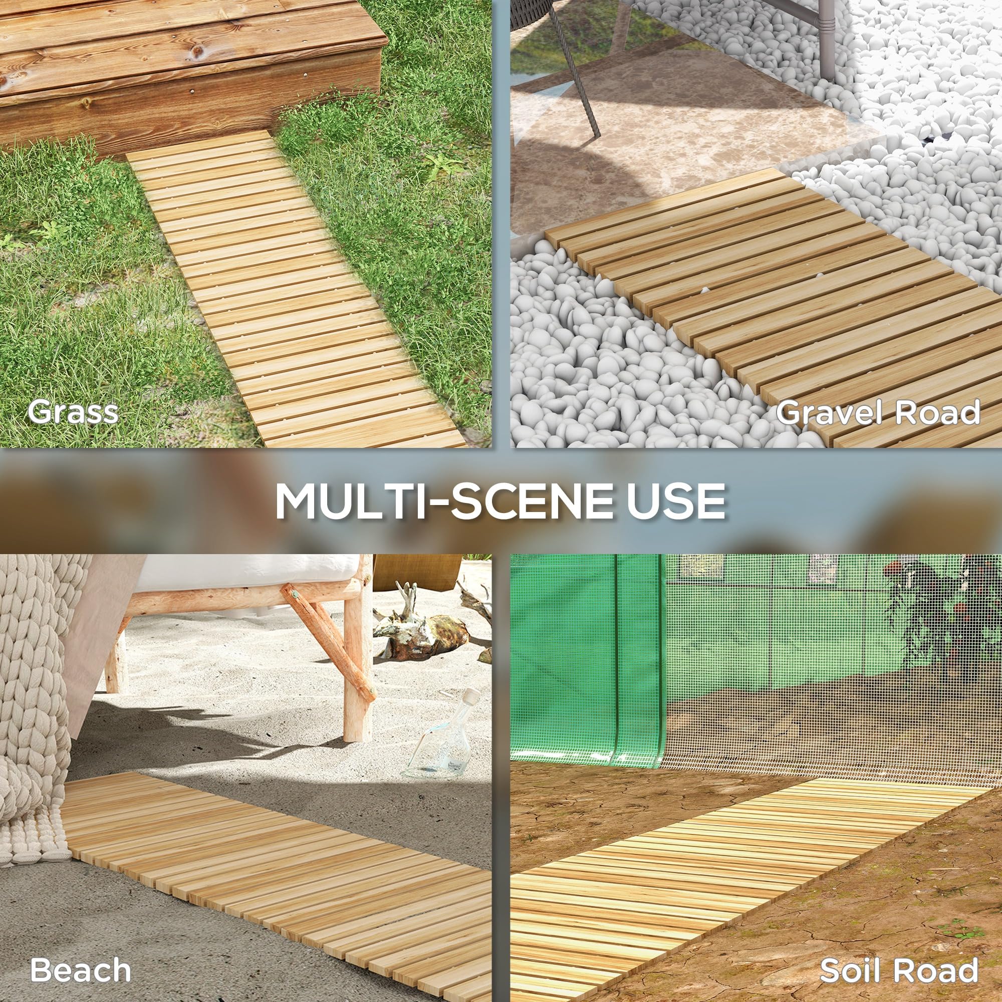 Outsunny Sentiero da Giardino in Legno 120x38 cm Dritto all'aperto Roll Up Outdoor Resistente alle intemperie Passerella Decorativa da Giardino per Matrimonio in Spiaggia Festa Naturale