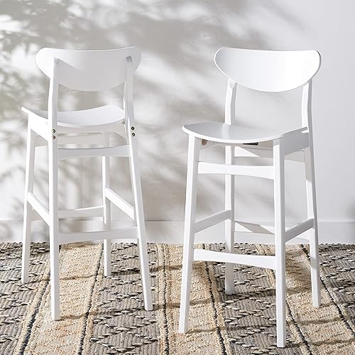 SAFAVIEH Home Collection Thaxton Mid-Century Farmhouse - Juego de 2 taburetes de bar (30 pulgadas), color blanco