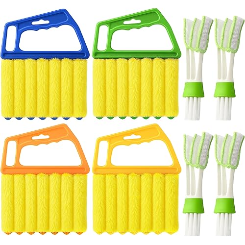 Blind Cleaner Duster Tool - 4 Pcs 7 Fingers Anti-Shedding Window Blind Cleaner Tool and 4 Pcs Air Vent Cleaner, with High-Density Microfiber Fleece and Ergonomic Handle, Detachable and Washable
