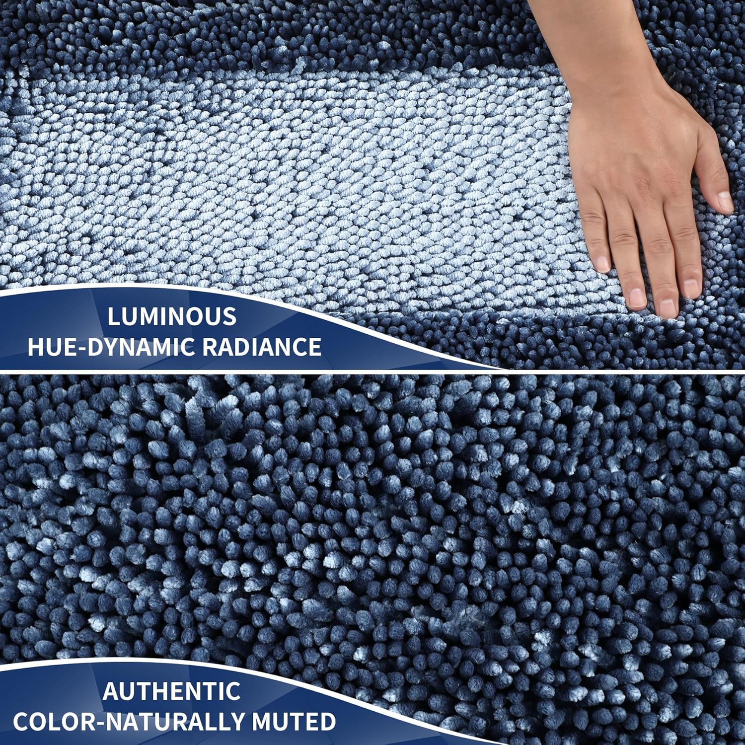 Yimobra Bathroom Rugs Sets 2 Piece, Soft Absorbent Bath Mat and U-Shaped Toilet Rug with Non Slip Backing, Luxury Shaggy Bath Mats for Bathroom, Machine Washable, 24"x17"+24"x20", Light Blue - Image 2