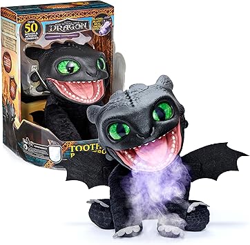 Wow! Stuff How to Train Your Dragon Toothless Puppetronic by RealFX - Looks-Feels-Sounds Real, 50+ Action & Sounds, 10" High Plush, Kids Ages 6+