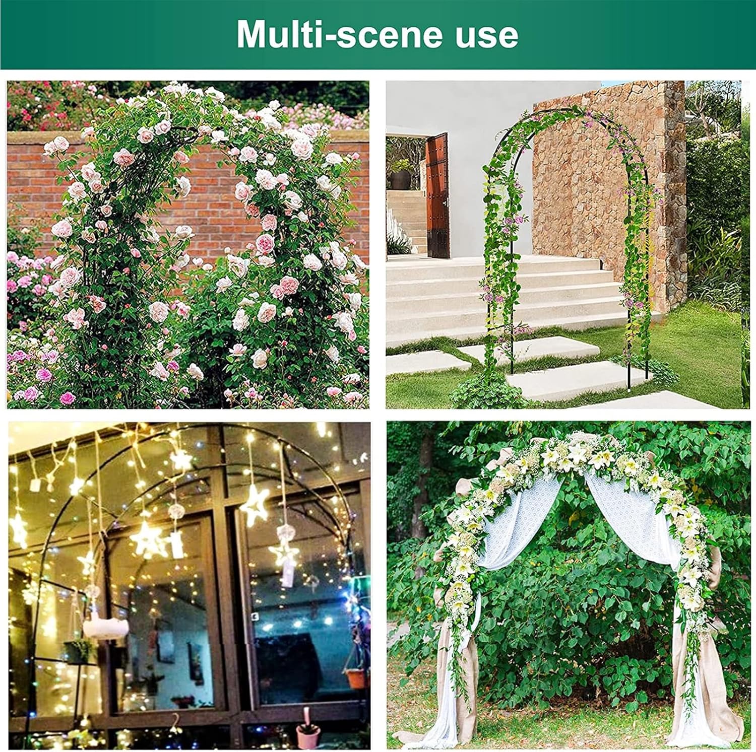 Iron Garden Arch, Garden Arch Trellis for Climbing Plants, Wedding Arch, Water Proof Garden Arch, Home Decoration, 19MM Pipe Diameter, Easy to Install(Green,70.8x15.7x86.6in)