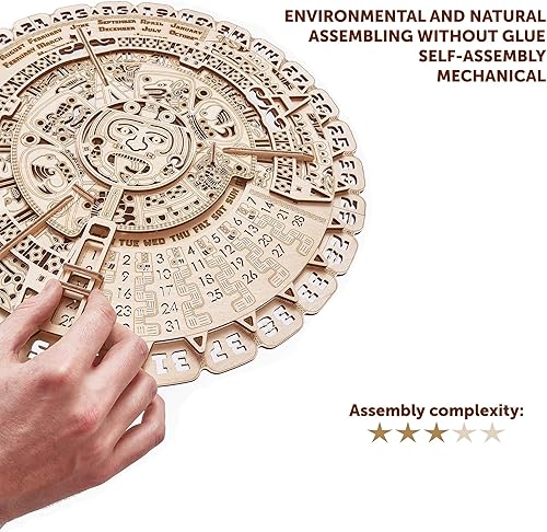 Miniatura 6 de Wood Trick - Rompecabezas de calendario maya de madera de pared para niños y adultos, calendario azteca, calendario de madera en 3D, 40 cm