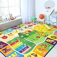 Vista 3 de Chicrug Alfombra educativa para niños de 4 x 6 pies para sala de juegos, TPR antideslizante para niños, alfombra de aula para aprender ABC